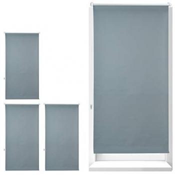 Set de 4 Estores Opacos Térmicos Sin Taladrar 70x210 cm, Cortinas Enrollables, Aluminio-Plástico, Tela Gris
