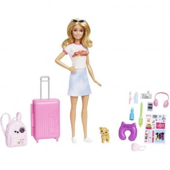 Barbie Malibu Travel Adventure Doll Set with Accessories and Puppy