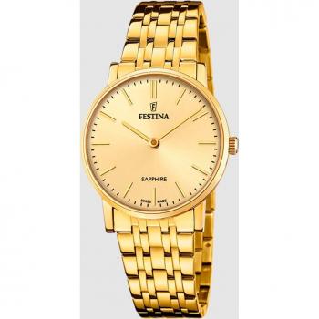 Reloj Festina Swiss Made Acero Clásico F20048/3 Beige Correa De Acero Inoxidable 316l, Mujer