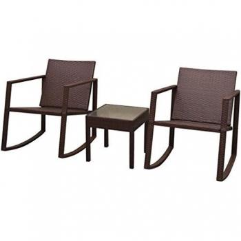 vidaXL Set Mecedoras Mesa Jardín 3 Piezas Ratán Sintético Marrón Mueble Patio