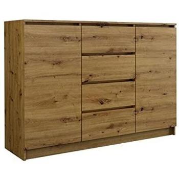 Cómoda Escandinava Moderna Parme 120x40x97 con 2 Puertas y 4 Cajones para Dormitorio/Salón/Oficina