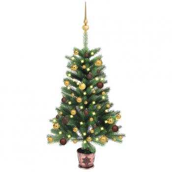 Árbol de Navidad artificial con LEDs y bolas verde 65 cm