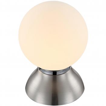 Lámpara de Mesa Globo Kitty con Pantalla de Cristal Opalino Cromado, 1 Bombilla E14, 220 lm, 3000 K