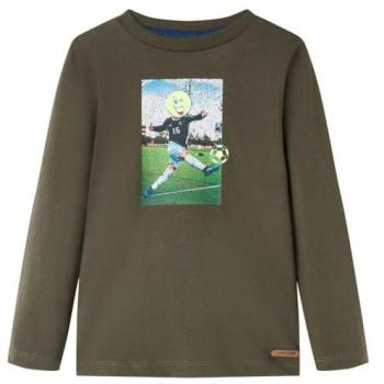 Camiseta Infantil con Manga Larga Estampado Jugador de Fútbol Jersey Caqui 128