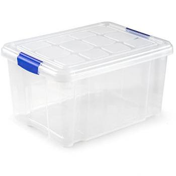 Caja de Almacenamiento Multiuso Transparente con Tapa y Ruedas, Cierre a Presión, Apilable (16L, Azul)