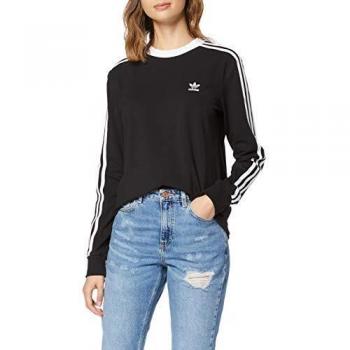 adidas 3 Str LS tee Long Sleeved T-Shirt, Mujer, Black, 42