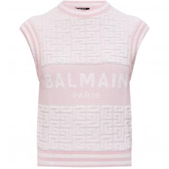 Balmain Women's Monogram Logo Tank Top, Round-neck Knitwear, Multicolor, Size 40 (M)