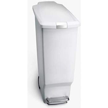 simplehuman, cubo estrecho con pedal, plástico blanco, 40 L