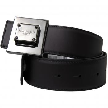 Dolce & Gabbana Black Calf Leather Square Metal Buckle Belt - 80 cm / 32 Inches