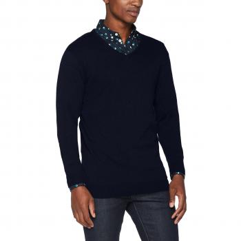 SELECTED HOMME Shdtower Cot/Silk V-Neck Noos, Suéter para Hombre, Azul