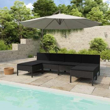 vidaXL 6-Piece Black Poly Rattan Garden Lounge Set with Cushions