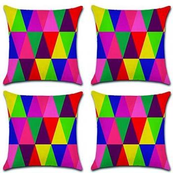 HuifengS Funda de Almohada de algodón Colorido geométrico Fundas de cojín de Lino para sofá Cojines Decorativos Home 4 Piezas, 45 x 45 CM