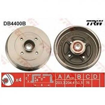 Tambor de freno TRW DB4400B, 1 pieza, compatible con vehículos específicos, fabricado por TRW, diseñado para proporcionar un rendimiento óptimo en el sistema de frenos