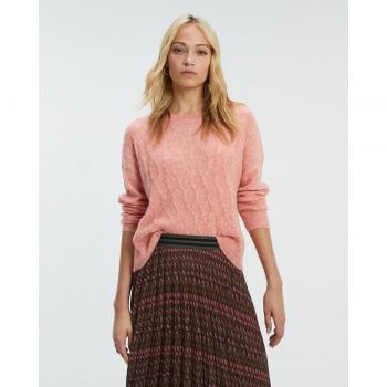 Paz Torras - Jersey de mujer trenzado con cuello redondo, liso, hecho de lana, manga larga