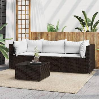 vidaXL 4 Piece Brown Poly Rattan Garden Lounge Set with Cushions