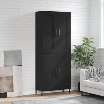 Aparador alto de madera contrachapada negro 69,5x34x180 cm con 2 puertas, mueble de almacenaje para salón, buffet y armario auxiliar