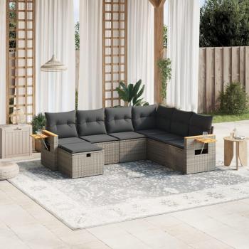 7-Piece Grey Poly Rattan Garden Sofa Set with Cushions