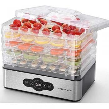 Deshidratador de Alimentos 240W Aigostar Crispy, Deshidratador con 5 Bandejas Altura Regulable, Pantalla LCD, Temporizador 99H y Temperatura Ajustable, Deshidratadora de Frutas y Verduras, Sin BPA