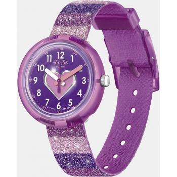 Reloj Flik Flak de Niña Stripy Glitter FPNP127 de PET Reciclado Morado con Purpurina