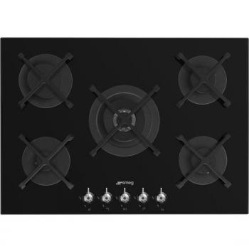 Placa de gas SMEG PV375N de cristal negro de 72cm con 5 fuegos
