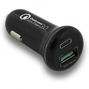 Ewent Cargador DE Coche 1 Puerto USB-C + 1 Puerto USB-A 36W Funcion Carga RAPIDA 3.0, Negro