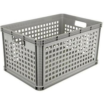 KEEEPERS - Caja de Almacenaje Robusta y Ligera, 60x40x32 Cm, 64 L - Gris Claro