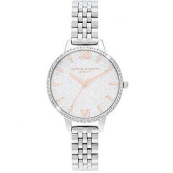 Olivia Burton Ladies Sparkle Watch with White Demi Glitter Dial and Rose Gold & Silver Accents, 34mm Quartz