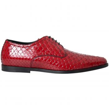 Red Python Leather Derby Formal Shoes - EU39/US6, Dolce & Gabbana, Red Textured Varnished, Sizes: 5 UK, Laced Shoes