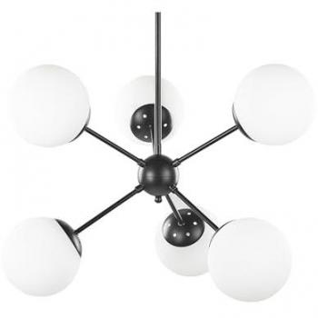 Lámpara Colgante de Metal Negro 100 cm con 6 Bombillas y Pantallas de Vidrio Blanco Adawro