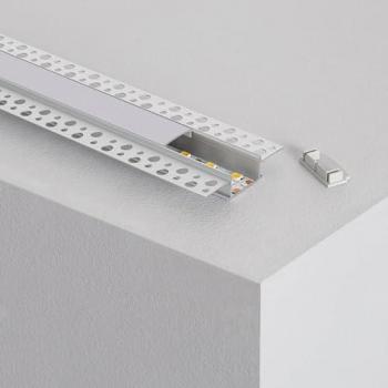 Perfil de Aluminio Integración en Escayola/Pladur para Doble Tira LED hasta 20 mm con Tapa Traslúcida, longitud de 10 metros