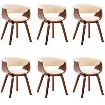 vidaXL 6X Sillas de Comedor con Reposabrazos Cuero Sintético Mobiliario Interior Elegantes Prácticas Modernas Duraderas Resistentes Robustas Crema