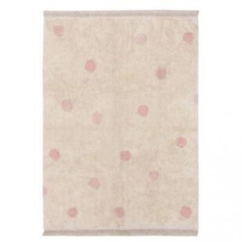 Alfombra lavable de algodón Hippy Dots Natural en tonos beige, rosa palo y oliva, tamaño 120x160 cm, compuesta por 97% algodón y 3% otras fibras, con base de algodón reciclado