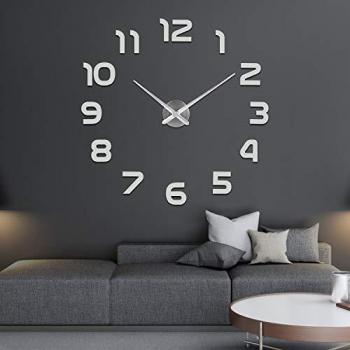 SOLEDI 3D Reloj De Pared Grande, DIY Reloj Pared Digital, Movimiento Silencioso, Estilo Moderno, DecoracióN Ideal para Sala de Estar Dormitorio Cocina Oficina Hotel, Plata
