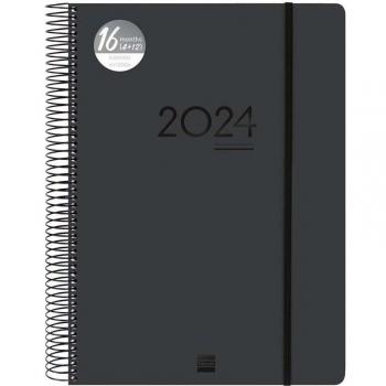 Agenda Finocam Ikon E40 16 Meses Espiral Día Página Negro 210x297mm Septiembre 2023-Diciembre 2024 Multilingüe