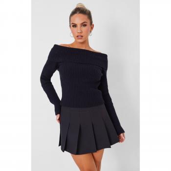 Kaiia Pleated Mini Skirt in Black
