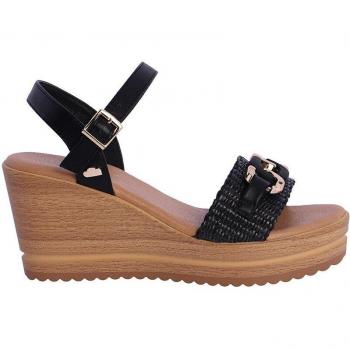 Don Algodón - Sandalias de plataforma de mujer Laureana color negro con hebilla