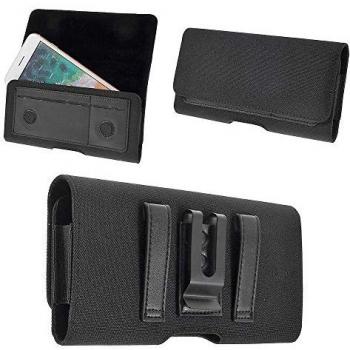 Funda Cinturón Clip Metálico Horizontal Textil y Piel con Tarjetero para WALTON PRIMO RX7 (2019) - Negra