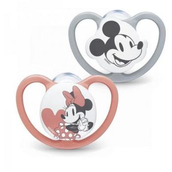 Chupete Nuk Silicona Space Mickey y Minnie 6-18 Meses 2 Unidades