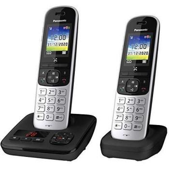 Teléfono DECT Panasonic KX-TGH722GS con Identificador de Llamadas, Contestador Automático y 2 Manos Libres en Negro y Plata