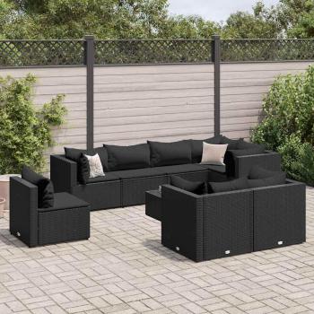 vidaXL 9-Piece Black Poly Rattan Garden Lounge Set with Cushions