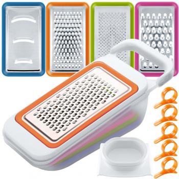 Trituradoras Verduras Frutas Set con Cáscaras Naranja, FineGood 4 Packs Multifuncional Spiralizer Dicer Cutter Chopper Rallador Contenedor para la Cocina, 5 Removedores piel Cítricos