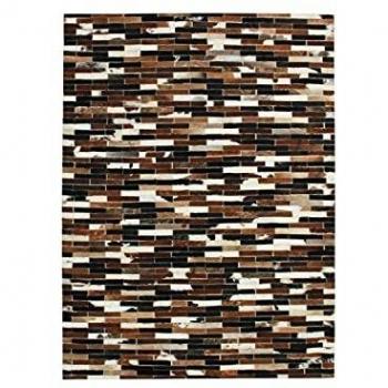 Alfombra de salón Patchwork en piel con diseño de líneas, 140 x 200 cm, colores marrón, blanco y negro