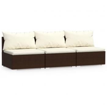 Sofá 3 plazas con cojines de resina trenzada marrón, dimensiones 210 x 70 x 60,5 cm