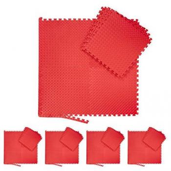 Alfombra Puzzle de Goma EVA 40 Piezas, Esterilla Fitness con Bordes, 15 m², 60x60 cm, Color Rojo