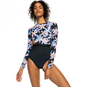 Bañador de manga larga de mujer ROXY Active Roxy con diseño floral en negro, azul y naranja, talla L