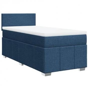 Cama box spring con colchón tela azul 90x190 cm Azul