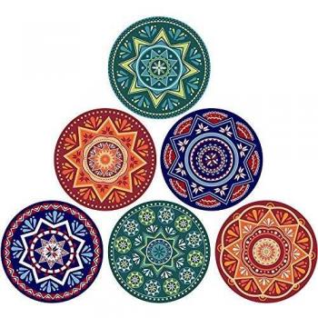 LIFVER Portavasos Conjunto de 6 para Bebidas, 10cm Conjunto Montaña para Bebidas con Base de Piedra Absorbente de Corcho, Diseño Premium Taza de Bebida de Café, Bohemia Mandala Style