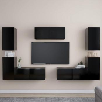 Set de muebles de salón TV 7 piezas madera ingeniería negro 80 x 30 x 30 cm