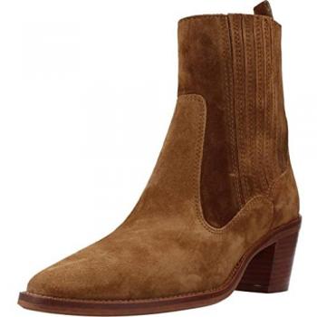 Botines de Mujer Alpe en Piel Baby Silk con Suela Antideslizante y Cierre de Cremallera, Color Cuero, Estilo Cowboy Campero