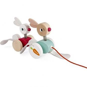 Conejitos de Arrastre Zigolos - Juguete de Madera para Niños a Partir de 1 Año, Motricidad y Certificación FSC®
